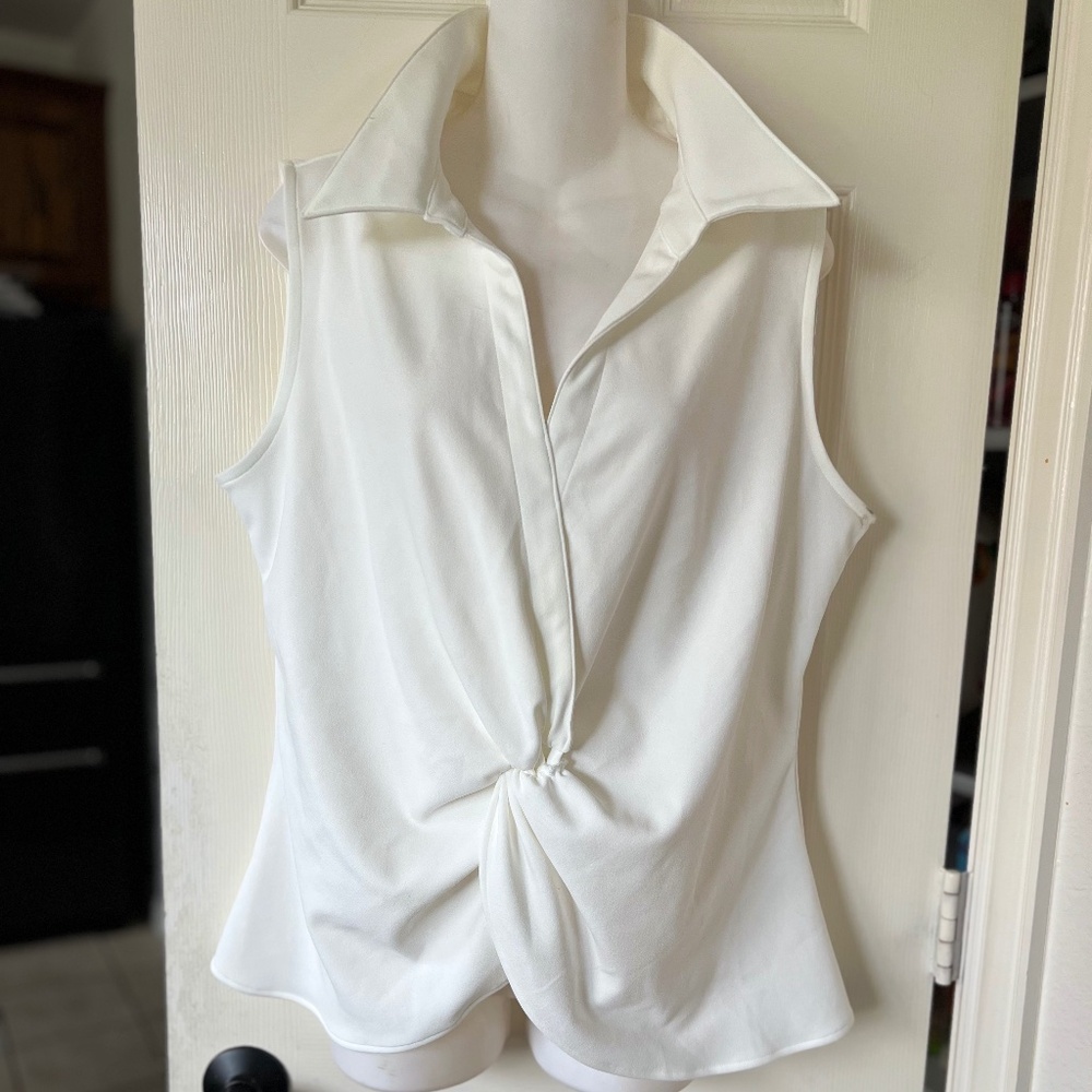 Calvin Klein Petite Scuba Crepe Collared Twist-Front Top